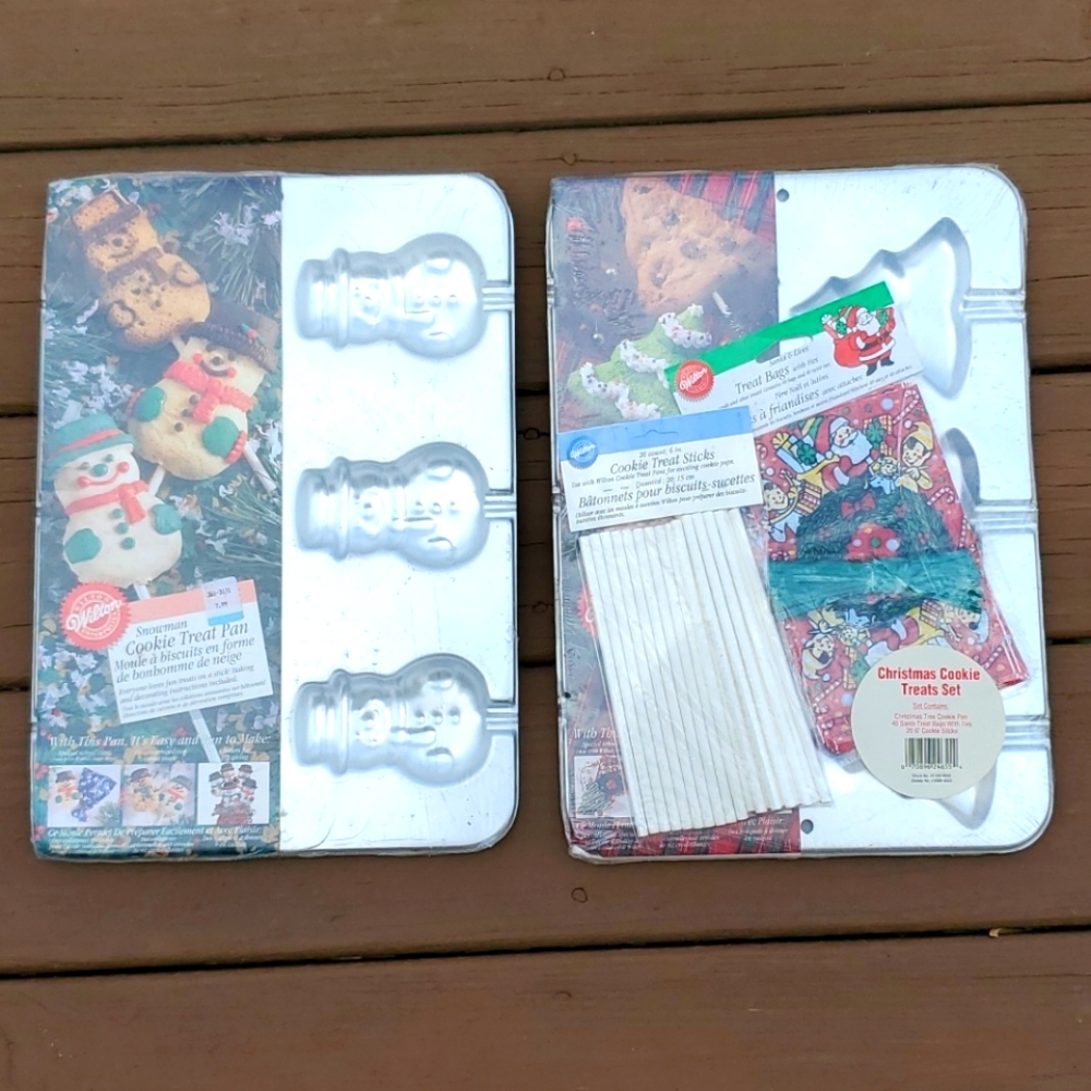 2 New Vintage Wilton Christmas Cookie Pans - Snowman & Trees